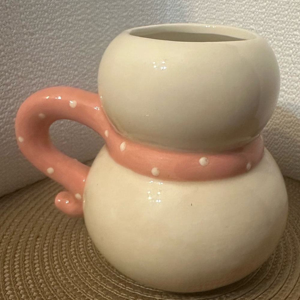 Whimsical Snowman Ceramic Mug with Pink Handle - Picture 7 of 9